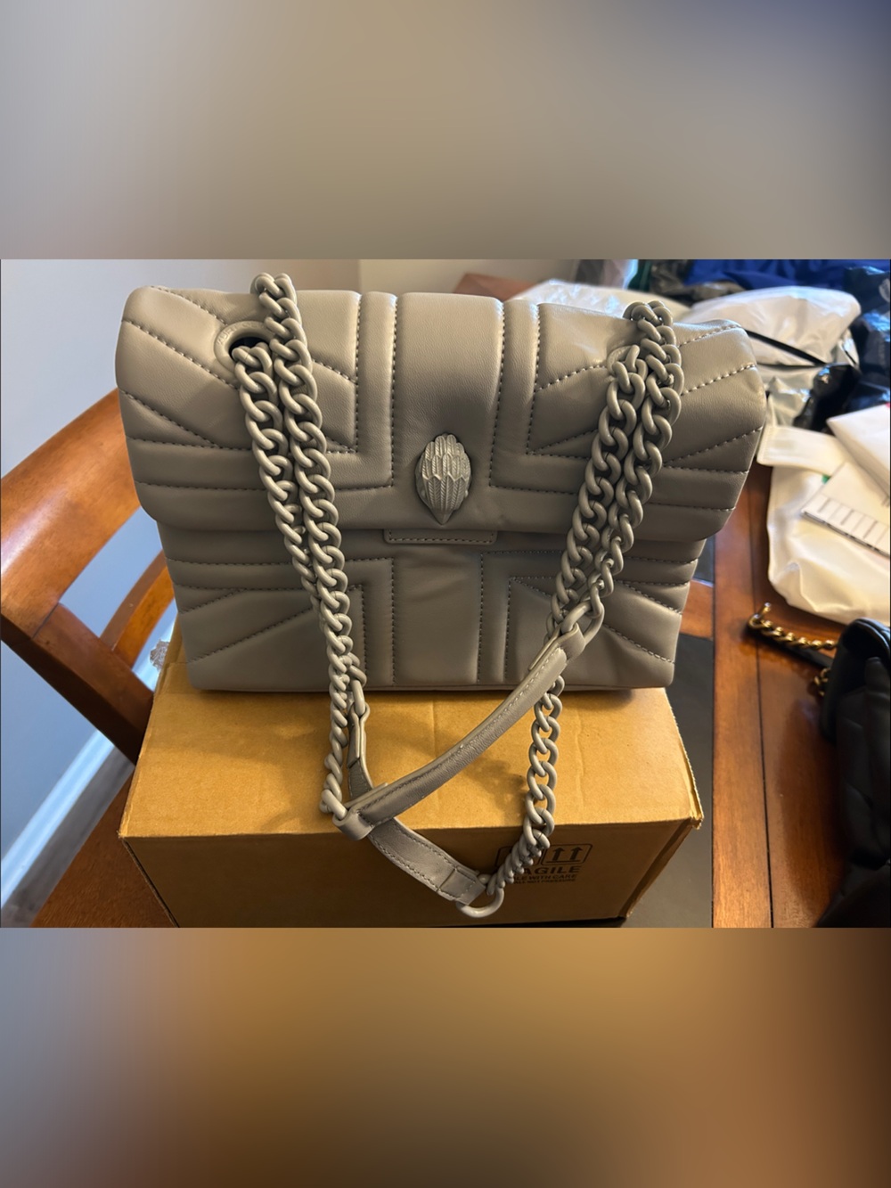 Kurt Geiger soft gray chain shoulder bag